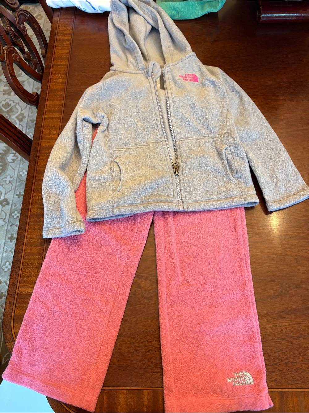 The North Face Pink Fleece Joggers with Gray Hooded Jacket Set for toddlers